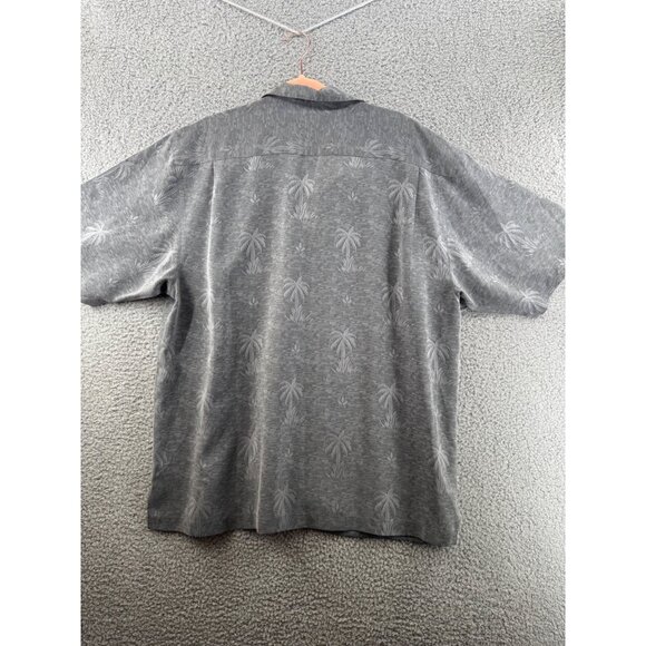 Tommy Bahama Palm Tree Print 100% Silk Button-Up Short Sleeve Shirt Gray Size L - Picture 2 of 9